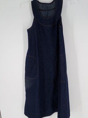 Dark Blue Denim Midi Dress with Scoop Neck